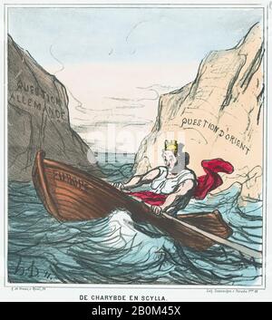 Honoré Daumier, de Scylla à Charybdis, de 'News of the day', publié dans le Charivari, 20 mars 1869, 'News of the day' (Actualités), Honoré Daumier (français, Marseille 1808–1879 Valmondois), 20 mars 1869, lithographie de couleur sur papier vélin; troisième état de Delteil (7/8 × 7/8 : (23,9 × 21,9 cm), feuille : 14 1/8 × 10 3/8 po. (35,8 × 26,4 cm), tirages Banque D'Images