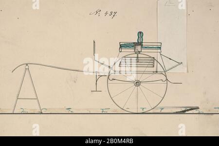 Brewster & Co., conception pour chariot de chien, no 437, Brewster & Co. (Américain, New York), 1850–74, Graphie, stylo et entrée noire, aquarelle et gouache, feuille : 6 x 9 1/8 po. (15,2 x 23,2 cm), mises en plan Banque D'Images