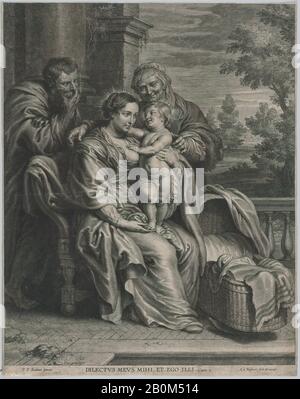 Schelte Adams À Bolswert, La Sainte Famille Avec Saint Anne, Après Peter Paul Rubens (Flamand, Siegen 1577–1640 Anvers), Ca. 1625–35, Gravure; premier état de deux, feuille (Taillée): 16 3/4 × 13 1/4 po. (42,6 × 33,6 cm), tirages Banque D'Images