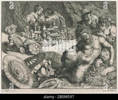 Frans van den Wyngaerde, Bacchus et ivres Silenus, Après Peter Paul Rubens (Flamand, Siegen 1577–1640 Anvers), 1640–60, gravure et gravure, feuille (Taillée) : 13 7/16 × 16 7/8 po. (34,1 × 42,8 cm), tirages Banque D'Images