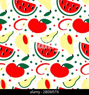 Motif sans couture avec illustration vectorielle de pastèque de poire de pomme Illustration de Vecteur