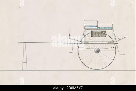 Design pour chariot pour chien (français?), CA. 1880, encre noire et stylo, aquarelle et gouache, feuille: 5 13/16 x 9 1/16 po. (14,8 x 23 cm), mises en plan Banque D'Images