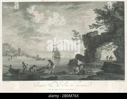 Après Joseph Vernet, Première Vue Du Port De Livourne, Après Joseph Vernet (Français, Avignon 1714–1789 Paris), Maria Fr. Ozanne (français, actif 18 c.), Californie. 1755–85, Gravure, Feuille (Taillée) : 11 5/8 × 15 9/16 In. (29,6 × 39,6 cm), tirages Banque D'Images