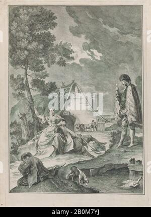 Giuliano Giampiccoli, plate XLIX: Scène pastorale avec des paysans qui nient, une reposant sur une femme sous un arbre, un soldat s'approche à droite; de 'Studi di pittura gia dissegnati da Giamatista Piazzetta' après Giovanni Battista Piazzetta, Giuliano Giampiccoli (italien, 1703–1759), Après Giovanni Battietta, 1782 Venise (italien). 1725–59, gravure et gravure, plaque : 15 9/16 × 10 9/16 po. (39,5 × 26,8 cm), feuille : 16 5/16 x 11 3/8 po. (41,4 x 28,9 cm), tirages Banque D'Images