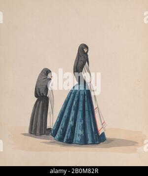 Attribué à Francisco (Pancho) Fierro, Deux femmes portant la saya vue en profil, d'un groupe de dessins représentant le costume péruvien, Attribué à Francisco (Pancho) Fierro (Afro péruvien, 1807–1879), CA. 1848, aquarelle, feuille : 9 1/16 × 8 1/16 po. (23 × 20,5 cm), mises en plan Banque D'Images