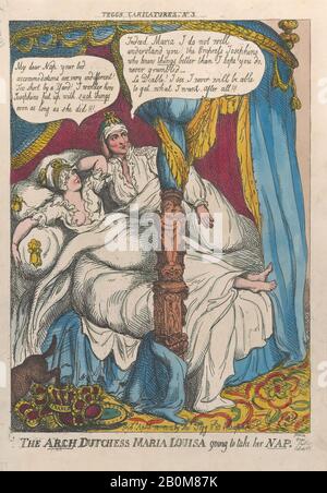 Thomas Rowlandson, L'Arche Duchesse Maria Louisa Va Prendre Son Nap, Les Caricatures De Tegg, Thomas Rowlandson (British, Londres 1757–1827 Londres), Napoléon Bonaparte (Français, Ajaccio 1769–1821 Sainte-Hélène), Empress Marie Louise De France (1791–1847), 12 Avril 1810, Gravure De Couleur Manuelle, 11/13 Plaque : (34,8 × 24,5 cm), feuille : 16 1/8 × 10 3/8 po. (41 × 26,4 cm), tirages Banque D'Images