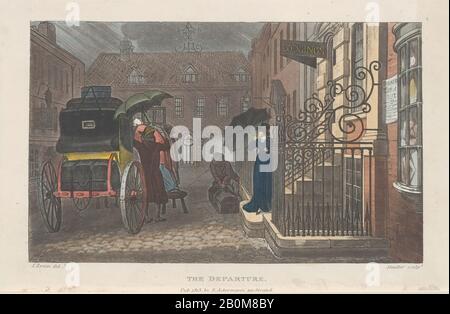 Thomas Rowlandson, Le Départ, De 'Poetical Sketches Of Scarborough', 'Poetical Sketches Of Scarborough', Thomas Rowlandson (British, London 1757–1827 London), Joseph Constantin Stadler (German, Active London, 1780–1822), Après James Green (British, Leytonstone 1771–1834 Bath), 1813, Main-Bleu-17/7/16, Feuille De Couleur 7/16. (13,8 × 21,5 cm), tirages Banque D'Images