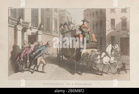 Thomas Rowlandson, Présence Sur Un Noble, De 'Le Vicaire De Wakefield', 'Le Vicaire De Wakefield', Thomas Rowlandson (Britannique, Londres 1757–1827 Londres), Oliver Goldsmith (Irlandais, Pallas, Longford Ca. 1728–1774 Londres), 1er mai 1817, gravure Et aquatint de couleur Manuelle, feuille : 5 11/16 × 9 3/16 po. (14,5 × 23,4 cm), tirages Banque D'Images