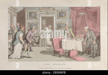 Thomas Rowlandson, La Surprise, De 'Le Vicaire De Wakefield', 'Le Vicaire De Wakefield', Thomas Rowlandson (Britannique, Londres 1757–1827 Londres), Oliver Goldsmith (Irlandais, Pallas, Longford Ca. 1728–1774 Londres), 1er mai 1817, gravure Et aquatint de couleur Manuelle, feuille : 5 3/4 × 9 3/16 po. (14,6 × 23,3 cm), tirages Banque D'Images