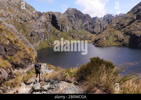 Lac Harris, à environ mi-chemin du célèbre circuit de Routeburn en Nouvelle-Zélande Banque D'Images