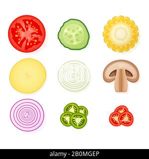 Ensemble de légumes sur fond blanc. Pomme de terre, tomate, concombre, oignon et champignons. Illustration Vectorielle. Illustration de Vecteur