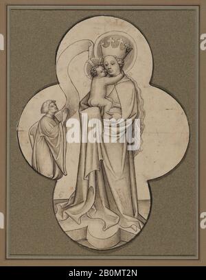 Virgin and Child avec un donneur De Pétrissage, dans une Huile De Quatrefoil, autrichienne (Salzbourg), CA. 1430–35, autrichien (Salzbourg), stylo et brosse, encre noire brunâtre et brun gris sur papier côtelé., 10 9/16 x 7 11/16 po. (26,8 x 19,5 cm), mises en plan Banque D'Images