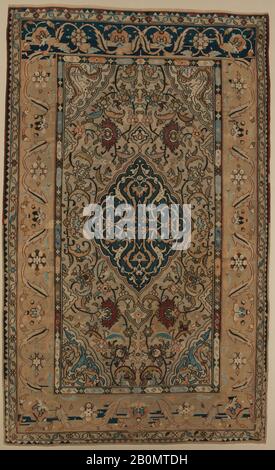 Tapis, fin du XVIe–début du XVIIe siècle, Fabriqué en Iran, probablement Kashan, soie, fils enveloppés de métal; tissage tapisserie, H. 93 po. (236,2 cm), avec 57 po. (144,8 cm), Wt. Dans le mont 62,6 kg, textiles-Tapis Banque D'Images