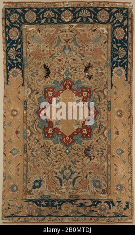 Tapis, fin du XVIe–début du XVIIe siècle, Attribué à l'Iran, probablement Kashan, soie, fil enveloppé de métal; tissage tapisserie, L. 91 x W. 55 in. (231,14 x 139,7 cm), Poids (62,1 kg), textiles-Tapis Banque D'Images