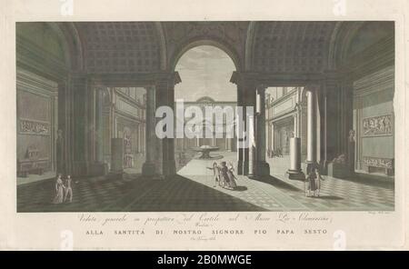 Vicenzo Feoli, vue sur la cour du Museo Pio-Clementino, de 'Veduta generale in prospettiva del cortile nel Museo Pio-Clementino', Vicenzo Feoli (italien, Rome CA. 1760–1827 Rome), CA. 1790–1827, gravure et gravure, feuille : 22 13/16 × 35 3/8 po. (57,9 × 89,9 cm), tirages Banque D'Images