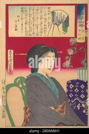 Tsukioka Yoshitoshi, Vingt-Quatre Heures À Shinbashi/Yanagibashi: 12 Noon. (Shinyanagi nijūyo-ji, gozen jūni-ji), Japon, période Meiji (1868–1912), Tsukioka Yoshitoshi (japonais, 1839–1892), 1880, Japon, impression de blocs de bois polychrome; encre et couleur sur papier, image: 10 x 14 5/8 po. (25,4 x 37,1 cm), tirages Banque D'Images