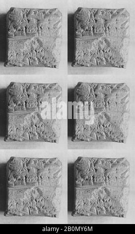 Comprimé cuneiform impressionné par le sceau de cylindre : reçu fiscal, babylonien, ancien Babylonien, Date CA. 1634 av. J.-C., Mésopotamie, probablement de Sippar (Modern Tell Abu Habba), Babylonian, Clay, 4 x 3,8 x 2,3 cm (1 5/8 x 1 1/2 x 7/8 in.), Clay-Tablets-Inscrits-Seal impressions Banque D'Images