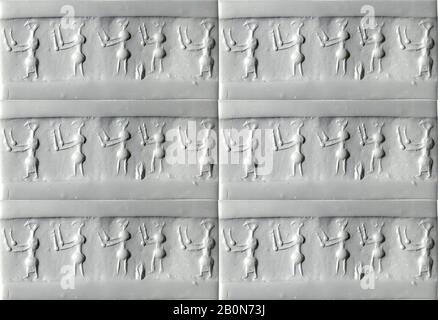 Joint de cylindre, Jemdet Nasr, date CA. 3100–2900 av. J.-C., Mésopotamie, Talc, 0,75 po. (1,91 Cm), Joints De Cylindre De Pierre Banque D'Images