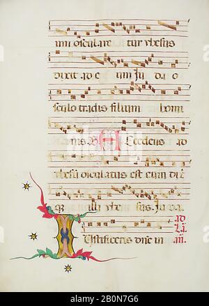 Feuille de manuscrit avec initiale I, d'un Antiphonaire, italien, XVe siècle, italien, Tempera, encre, et feuille de métal sur parchemin, 20 1/2 x 15 1/4 in. (52 x 38,8 cm), manuscrits et illuminations Banque D'Images