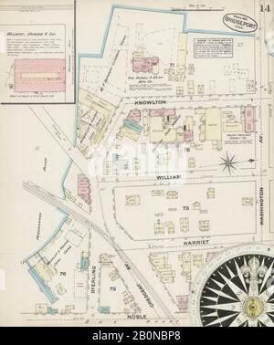 Image 14 De La Carte D'Assurance-Incendie Sanborn De Bridgeport, Comté De Fairfield, Connecticut. Mars 1884. 20 feuille(s), Amérique, plan de rue avec compas du XIXe siècle Banque D'Images