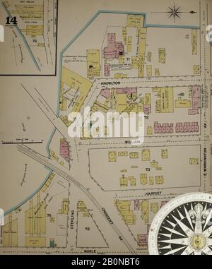 Image 14 De La Carte D'Assurance-Incendie Sanborn De Bridgeport, Comté De Fairfield, Connecticut. 1889. 37 feuille(s). Direction, Amérique, plan de rue avec un compas du XIXe siècle Banque D'Images