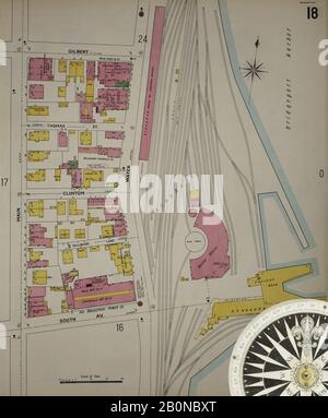 Image 19 De La Carte D'Assurance-Incendie Sanborn De Bridgeport, Comté De Fairfield, Connecticut. 1898. 75 feuilles. Direction, Amérique, plan de rue avec un compas du XIXe siècle Banque D'Images