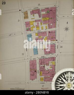 Image 24 De La Carte D'Assurance-Incendie Sanborn De Bridgeport, Comté De Fairfield, Connecticut. 1898. 75 feuilles. Direction, Amérique, plan de rue avec un compas du XIXe siècle Banque D'Images