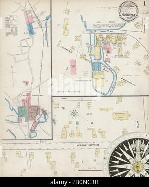 Image 1 De La Carte D'Assurance-Incendie Sanborn De Braintree, Comté De Norfolk, Massachusetts. Janvier 1886. 4 feuille(s), Amérique, plan de rue avec un compas du dix-neuvième siècle Banque D'Images