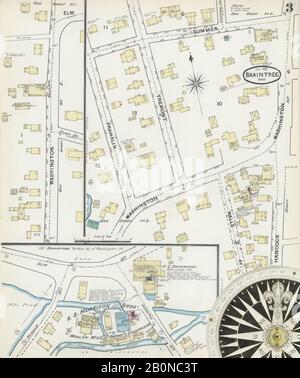 Image 3 De La Carte D'Assurance-Incendie Sanborn De Braintree, Comté De Norfolk, Massachusetts. Juillet 1891. 5 feuille(s), Amérique, plan de rue avec un compas du dix-neuvième siècle Banque D'Images