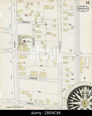 Image 14 De La Carte D'Assurance-Incendie Sanborn De Brockton, Comté De Plymouth, Massachusetts. Oct 1889. 31 feuille(s), Amérique, plan de rue avec compas du XIXe siècle Banque D'Images