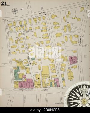 Image 22 De La Carte D'Assurance-Incendie Sanborn De Brockton, Comté De Plymouth, Massachusetts. 1893. 52 feuille(s). Direction, Amérique, plan de rue avec un compas du XIXe siècle Banque D'Images