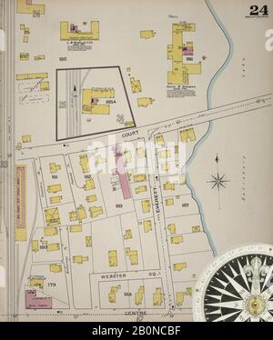 Image 25 De La Carte D'Assurance-Incendie Sanborn De Brockton, Comté De Plymouth, Massachusetts. 1893. 52 feuille(s). Direction, Amérique, plan de rue avec un compas du XIXe siècle Banque D'Images