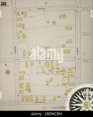 Image 26 De La Carte D'Assurance-Incendie Sanborn De Brockton, Comté De Plymouth, Massachusetts. 1893. 52 feuille(s). Direction, Amérique, plan de rue avec un compas du XIXe siècle Banque D'Images