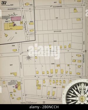 Image 38 De La Carte D'Assurance-Incendie Sanborn De Brockton, Comté De Plymouth, Massachusetts. 1893. 52 feuille(s). Direction, Amérique, plan de rue avec un compas du XIXe siècle Banque D'Images