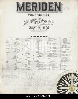 Image 1 De La Carte D'Assurance-Incendie Sanborn De Meriden, New Haven County, Connecticut. Sept. 1891. 28 feuille(s), Amérique, plan de rue avec compas du XIXe siècle Banque D'Images