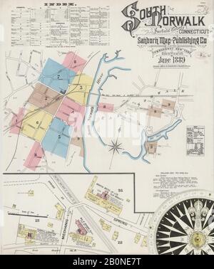 Image 1 De La Carte D'Assurance-Incendie Sanborn De South Norwalk, Comté De Fairfield, Connecticut. Juin 1889. 9 feuille(s), Amérique, plan de rue avec compas du XIXe siècle Banque D'Images