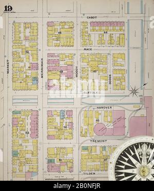 Image 20 De La Carte D'Assurance-Incendie Sanborn De Lowell, Comté De Middlesex, Massachusetts. 1892. 70 feuille(s). Direction, Amérique, plan de rue avec un compas du XIXe siècle Banque D'Images
