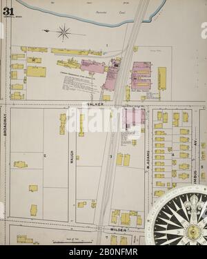Image 32 De La Carte D'Assurance-Incendie Sanborn De Lowell, Comté De Middlesex, Massachusetts. 1892. 70 feuille(s). Direction, Amérique, plan de rue avec un compas du XIXe siècle Banque D'Images