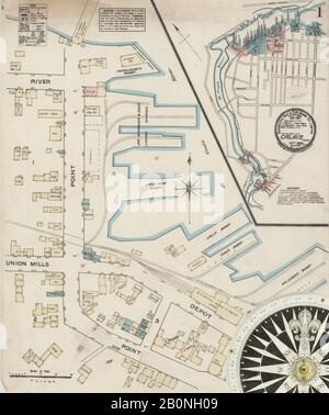 Image 1 De La Carte D'Assurance-Incendie Sanborn De Calais, Comté De Washington, Maine. Septembre 1884. 5 feuille(s), Amérique, plan de rue avec un compas du dix-neuvième siècle Banque D'Images