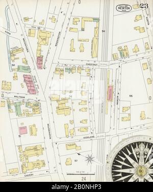 Image 23 De La Carte D'Assurance-Incendie Sanborn De Newton, Comté De Middlesex, Massachusetts. Mars 1898. 34 feuille(s), Amérique, plan de rue avec compas du dix-neuvième siècle Banque D'Images