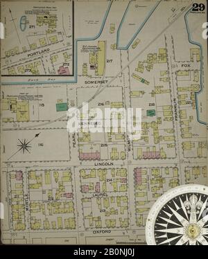 Image 29 De La Carte D'Assurance-Incendie Sanborn De Portland, Comté De Cumberland, Maine. 1886. 35 feuille(s). Direction, Amérique, plan de rue avec un compas du XIXe siècle Banque D'Images