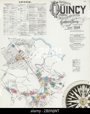 Image 1 De La Carte D'Assurance-Incendie Sanborn De Quincy, Comté De Norfolk, Massachusetts. Mai 1896. 18 feuille(s), Amérique, plan de rue avec compas du XIXe siècle Banque D'Images