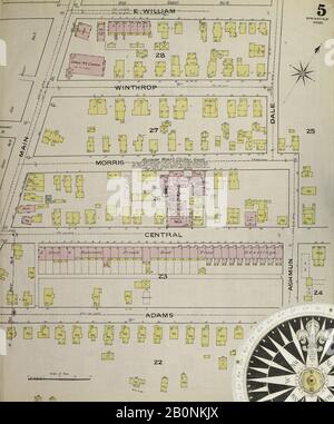 Image 5 De La Carte D'Assurance-Incendie Sanborn De Springfield, Comté De Hampden, Massachusetts. 1886. 35 feuille(s). Direction, Amérique, plan de rue avec un compas du XIXe siècle Banque D'Images