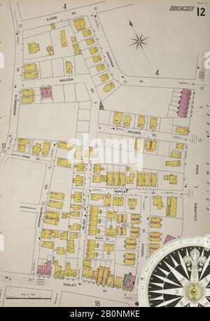 Image 13 De La Carte D'Assurance-Incendie Sanborn De Boston, Comté De Suffolk, Massachusetts. 8, 1899. 113 feuille(s). Direction, Amérique, plan de rue avec un compas du XIXe siècle Banque D'Images