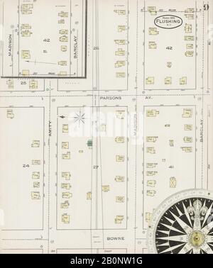 Image 9 De La Carte D'Assurance-Incendie Sanborn De Flushing, Comté De Queens, New York. Mars 1886. 10 feuille(s), Amérique, plan de rue avec compas du dix-neuvième siècle Banque D'Images