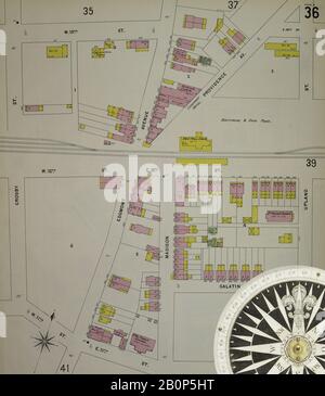 Image 37 De La Carte D'Assurance-Incendie Sanborn De Chester, Comté De Delaware, Pennsylvanie. 1898. 56 feuille(s). Direction, Amérique, plan de rue avec un compas du XIXe siècle Banque D'Images