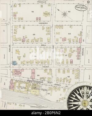 Image 9 De La Carte D'Assurance-Incendie Sanborn De Port Jervis, Comté D'Orange, New York. Janvier 1888. 10 feuille(s), Amérique, plan de rue avec compas du dix-neuvième siècle Banque D'Images