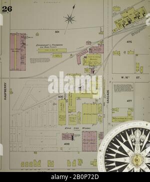 Image 26 De La Carte D'Assurance-Incendie Sanborn D'Erie, Comté D'Erie, Pennsylvanie. 1888. 36 feuille(s). Direction, Amérique, plan de rue avec un compas du XIXe siècle Banque D'Images