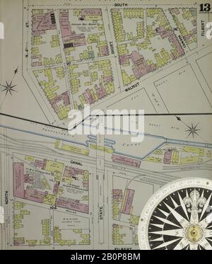 Image 13 De La Carte D'Assurance-Incendie Sanborn De Harrisburg, Comté De Dauphin, Pennsylvanie. 1890. 42 feuille(s). Direction, Amérique, plan de rue avec un compas du XIXe siècle Banque D'Images