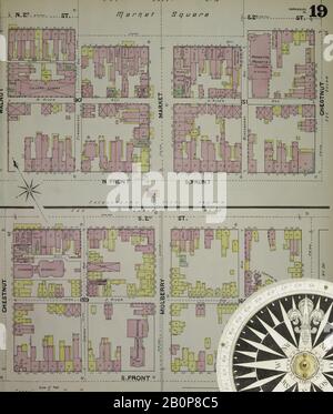 Image 19 De La Carte D'Assurance-Incendie Sanborn De Harrisburg, Comté De Dauphin, Pennsylvanie. 1890. 42 feuille(s). Direction, Amérique, plan de rue avec un compas du XIXe siècle Banque D'Images